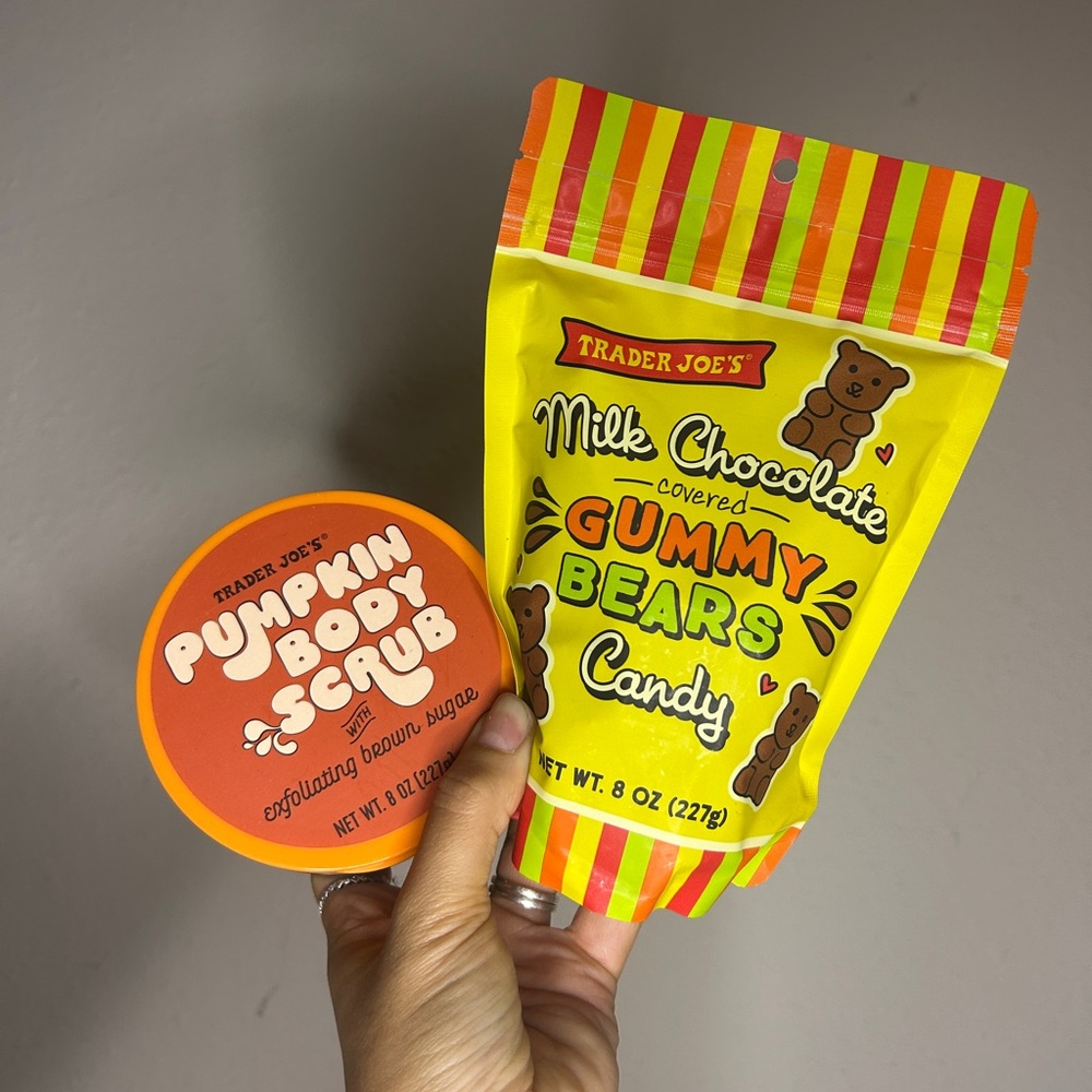 Trader Joe’s Pumpkin Body Scrub & Chocolate Gummy Bears Bundle Gift Set